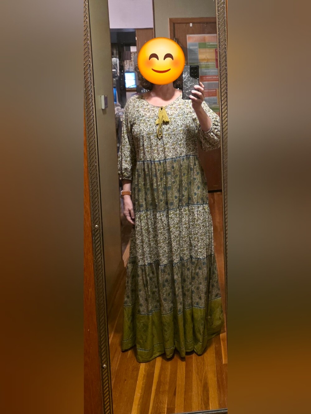 NATURAL LIFE Auguste Olive/ Mustard & Turquoise Floral Tiered Maxi Dress - Picture 2 of 6